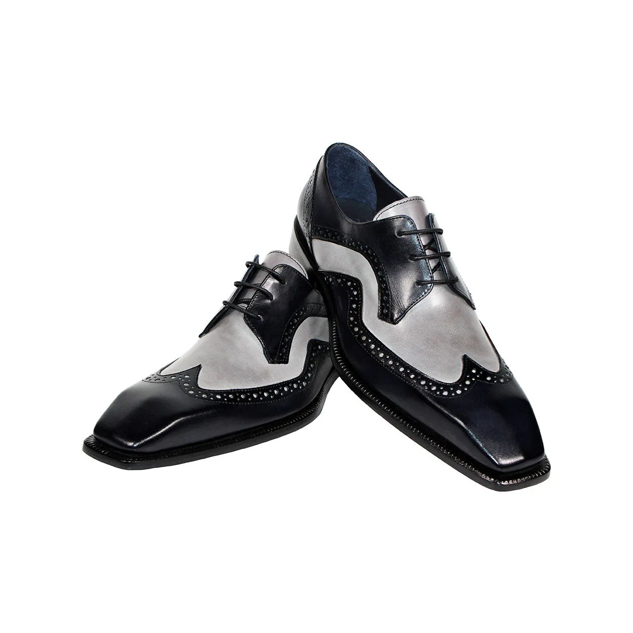 Black/Light Grey Calf-Skin Leather Oxfords D1113 by Duca Saranno