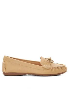 Grovers Leather Moccasins Bow Detail Camel