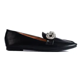 Elegant Women's Black Moccasins with Decoration