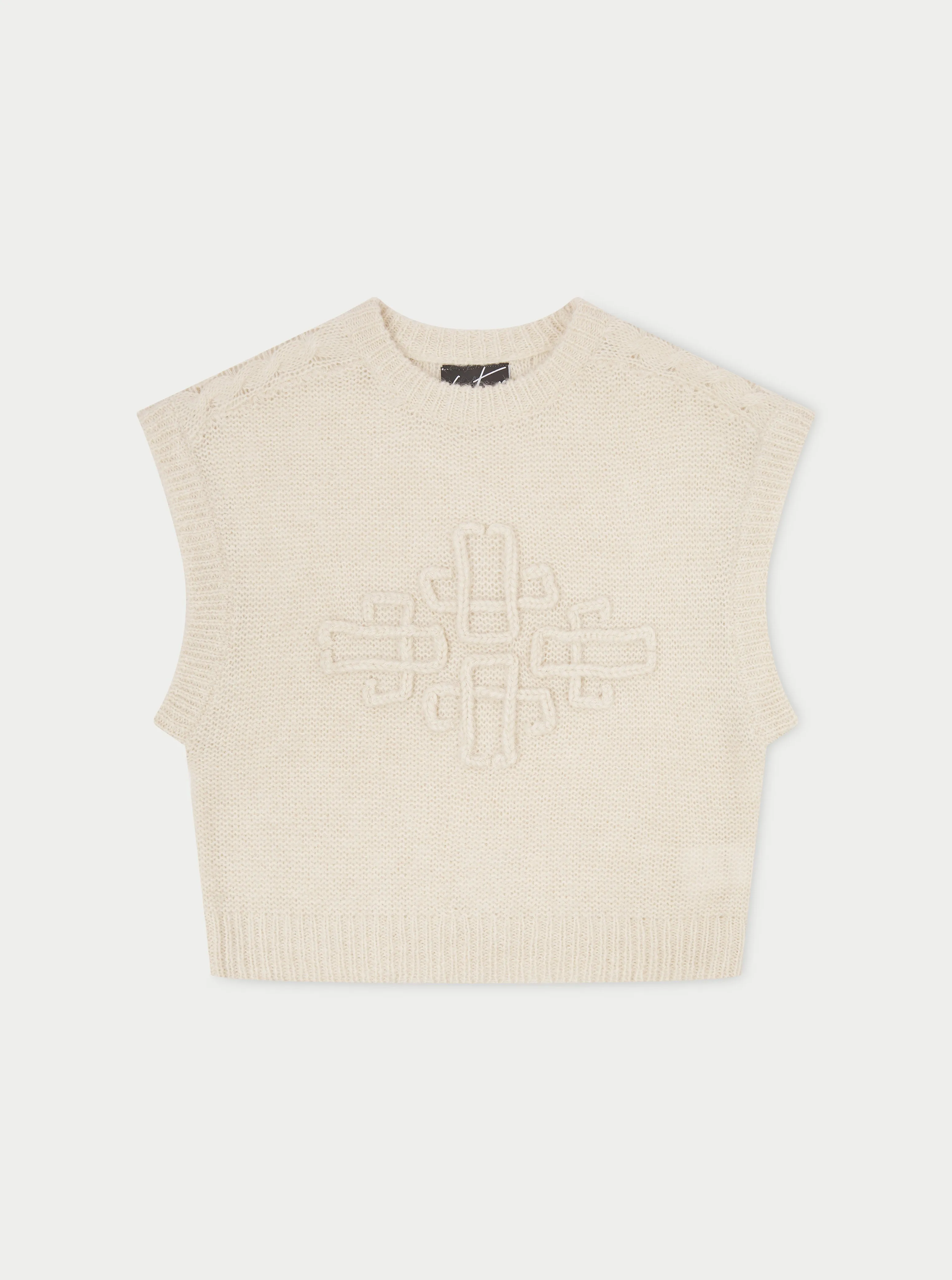 EMBLEM OVERSIZED KNIT VEST - STONE