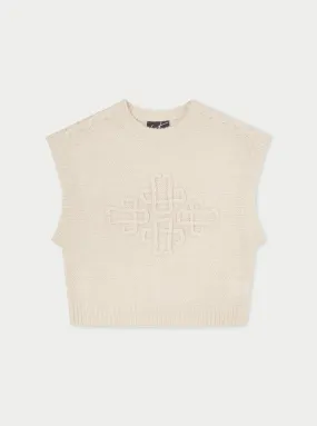 EMBLEM OVERSIZED KNIT VEST - STONE