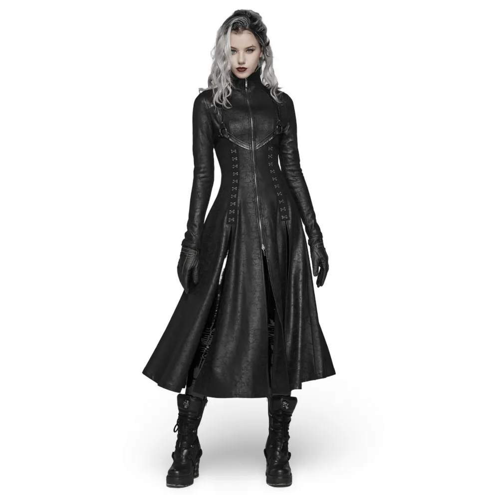 embossed punk full-length coat