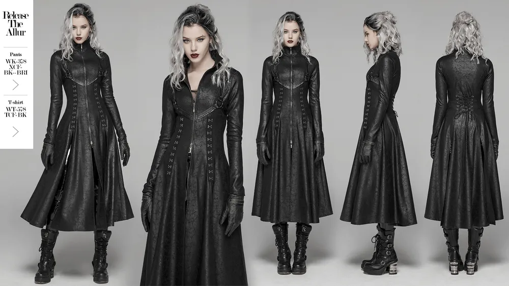 embossed punk full-length coat