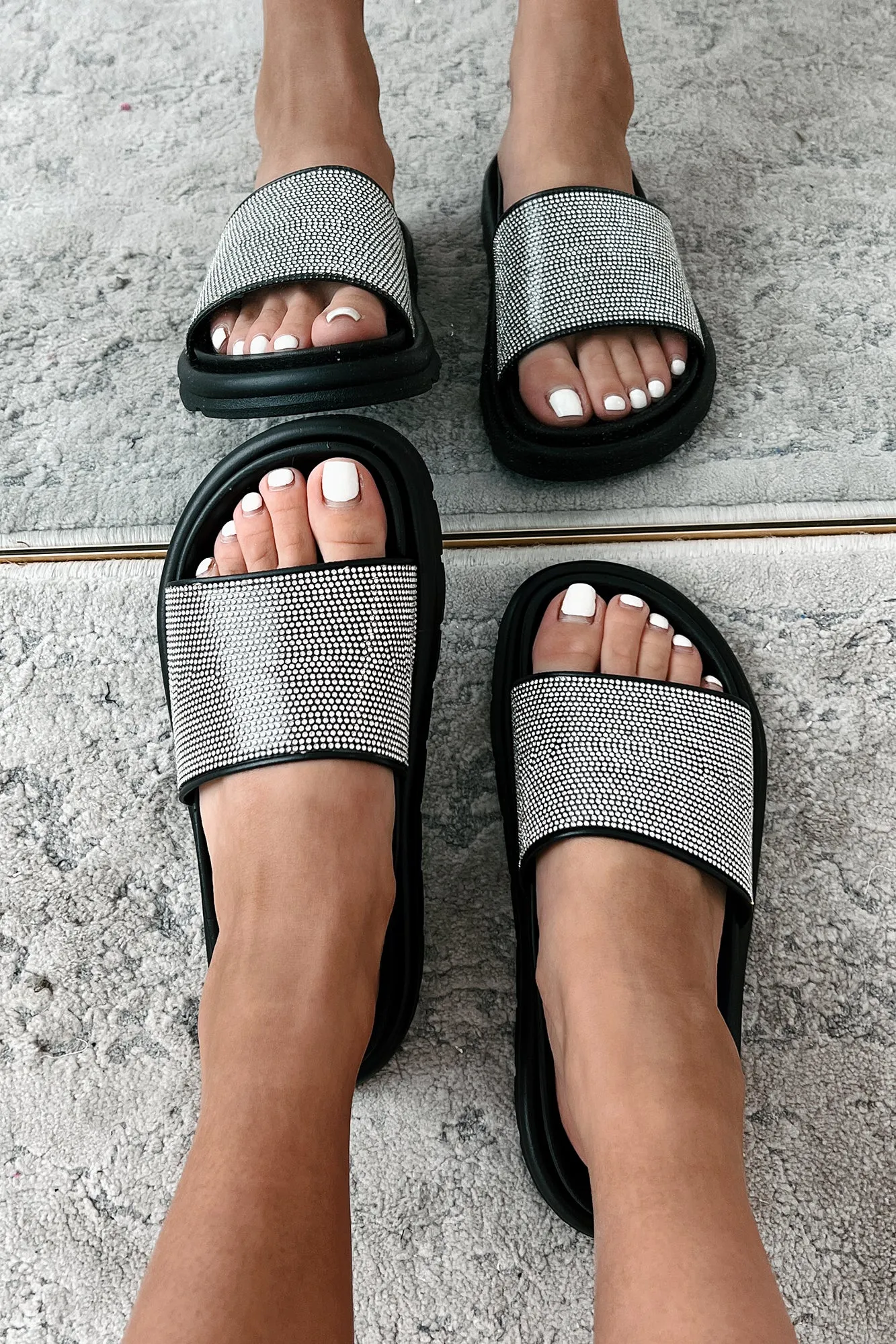 Endless Sparkle Rhinestone Slide Sandals (Black Rhinestone)