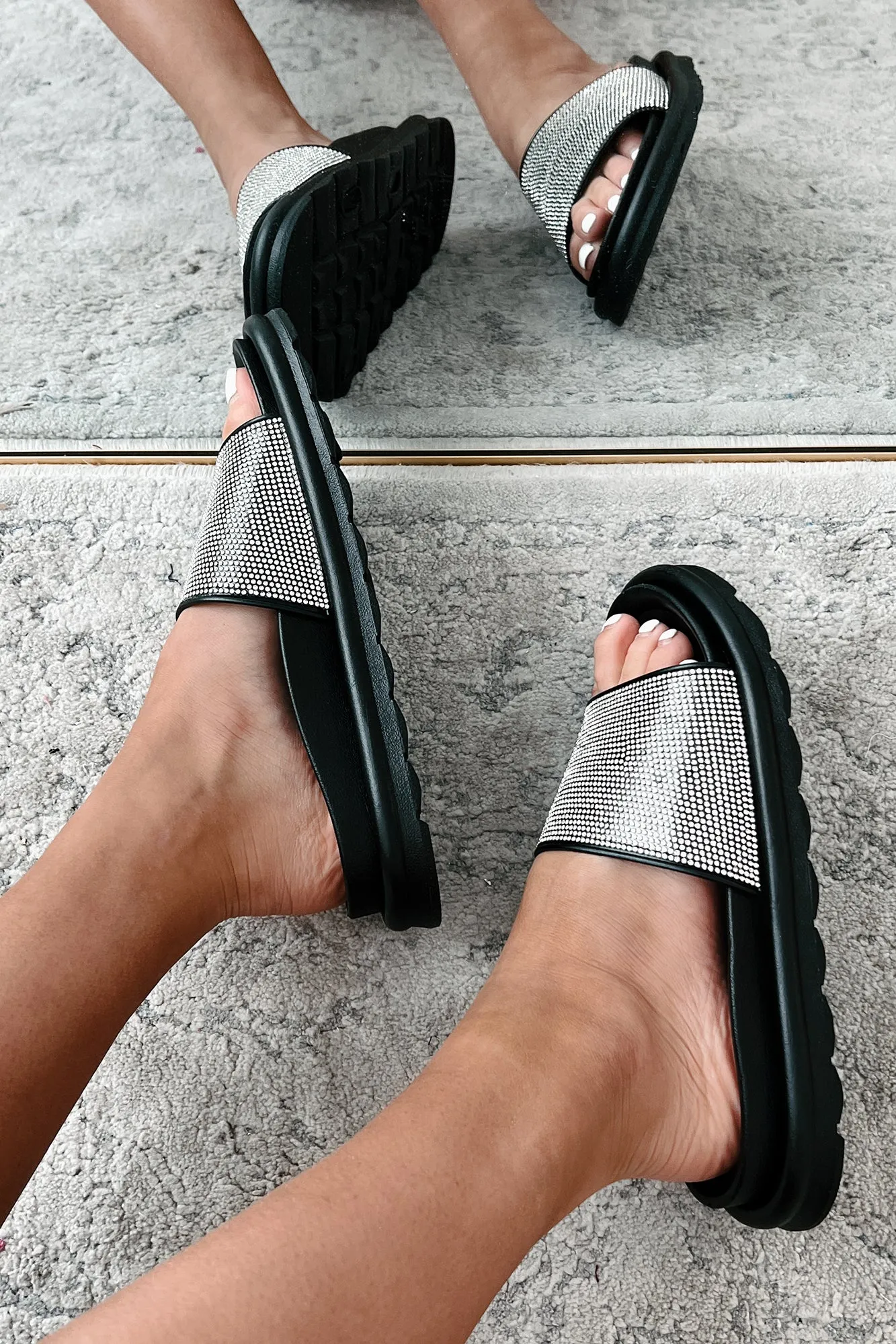 Endless Sparkle Rhinestone Slide Sandals (Black Rhinestone)