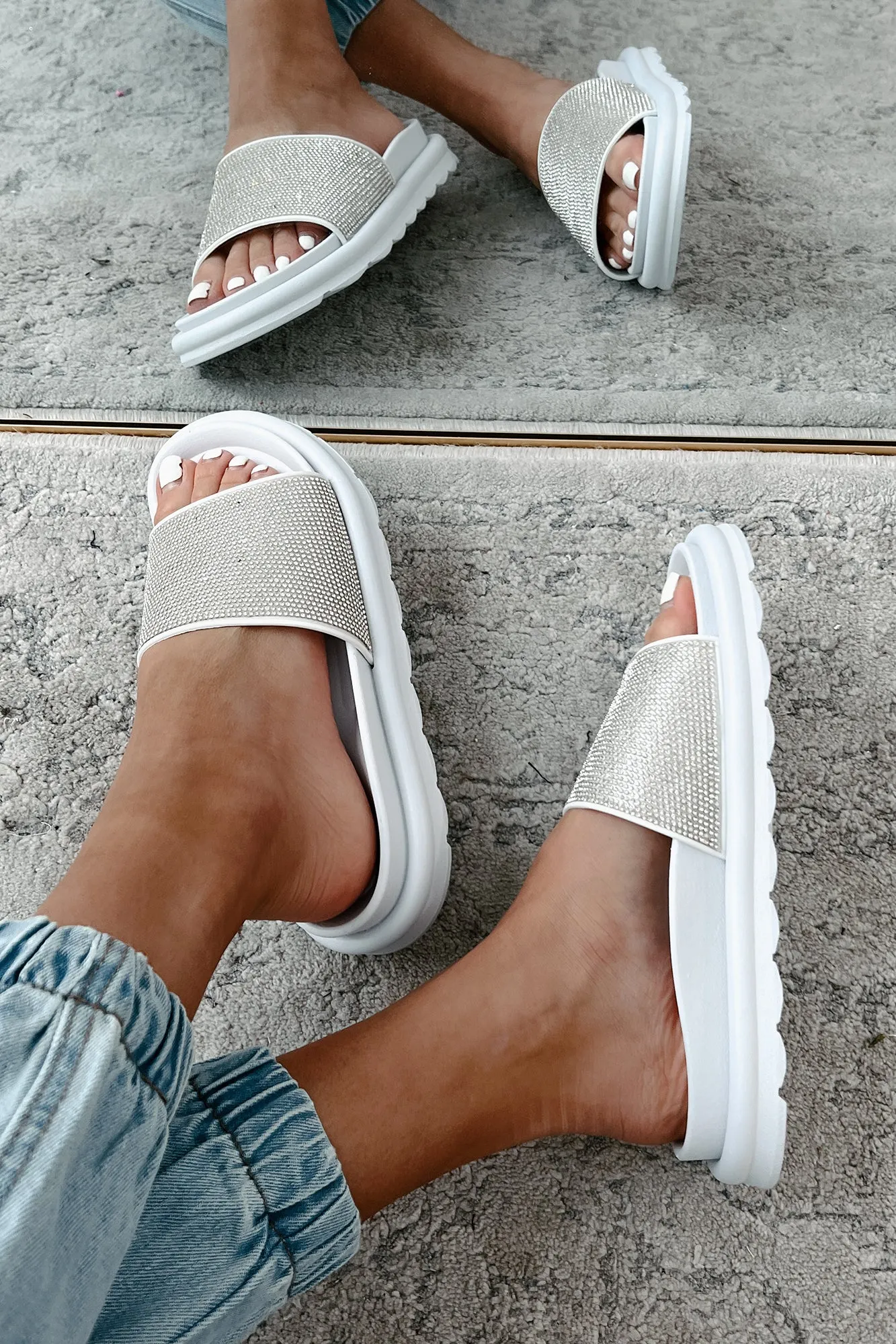 Endless Sparkle Rhinestone Slide Sandals (White Rhinestone)