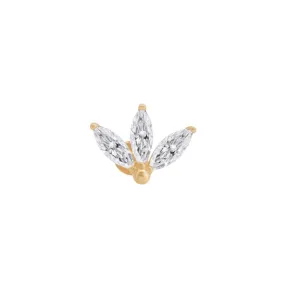 Engraved Lotus CZ Marquise Flat Back Stud