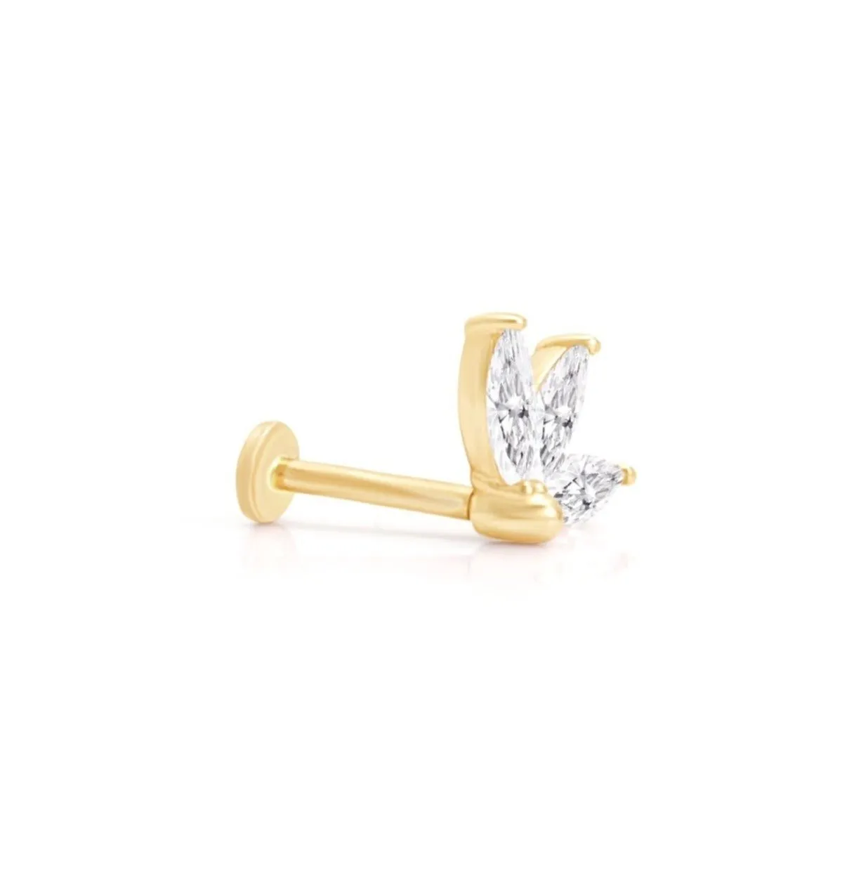 Engraved Lotus CZ Marquise Flat Back Stud