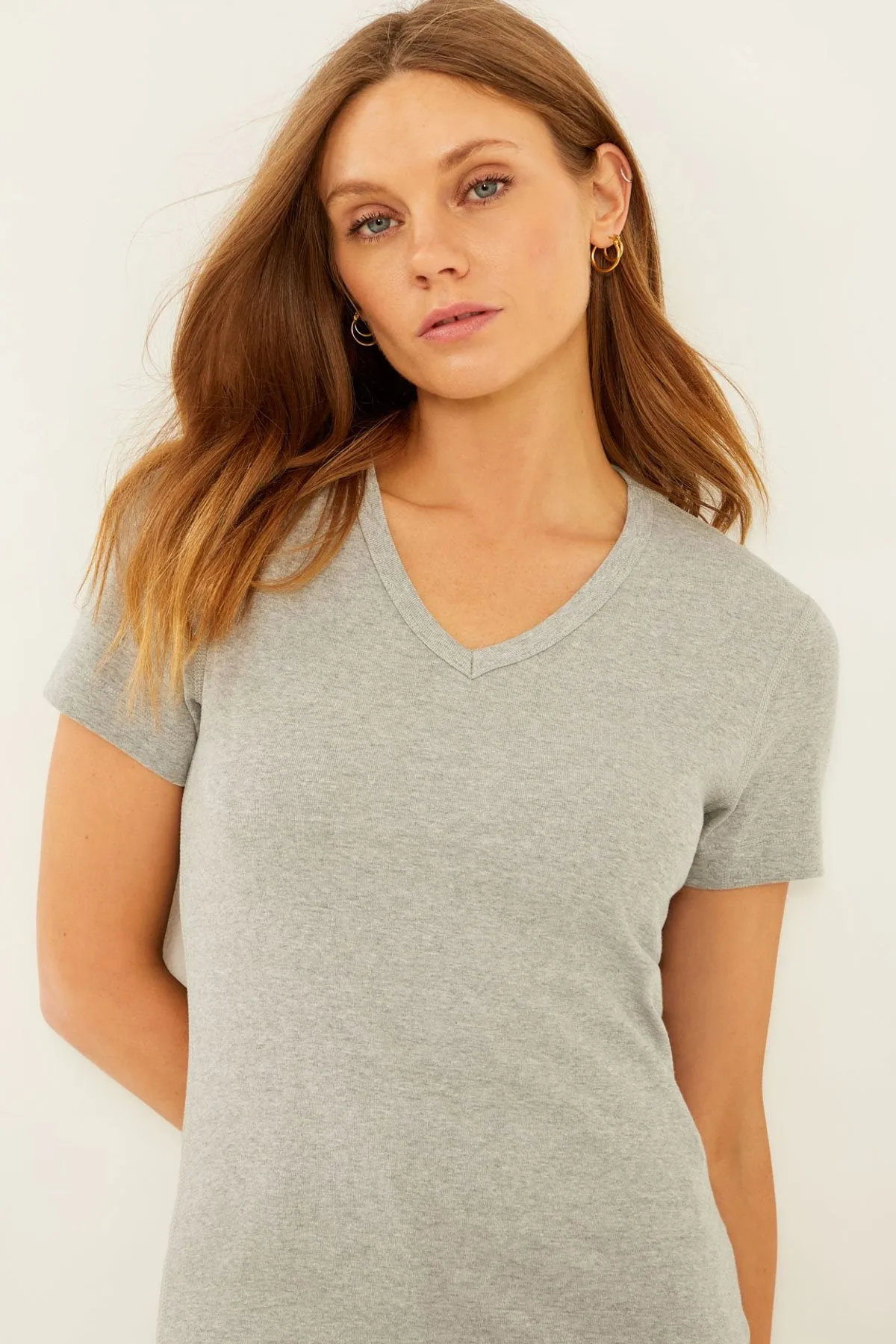 Essential Heritage Knit V-Neck Tee | Granite