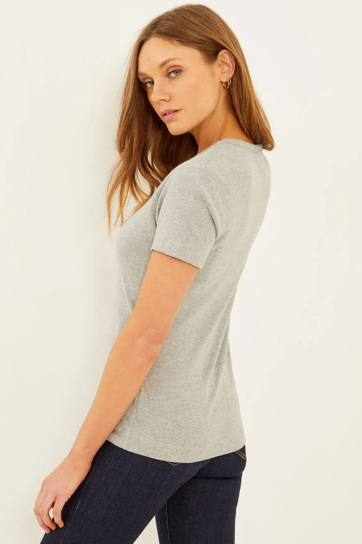 Essential Heritage Knit V-Neck Tee | Granite