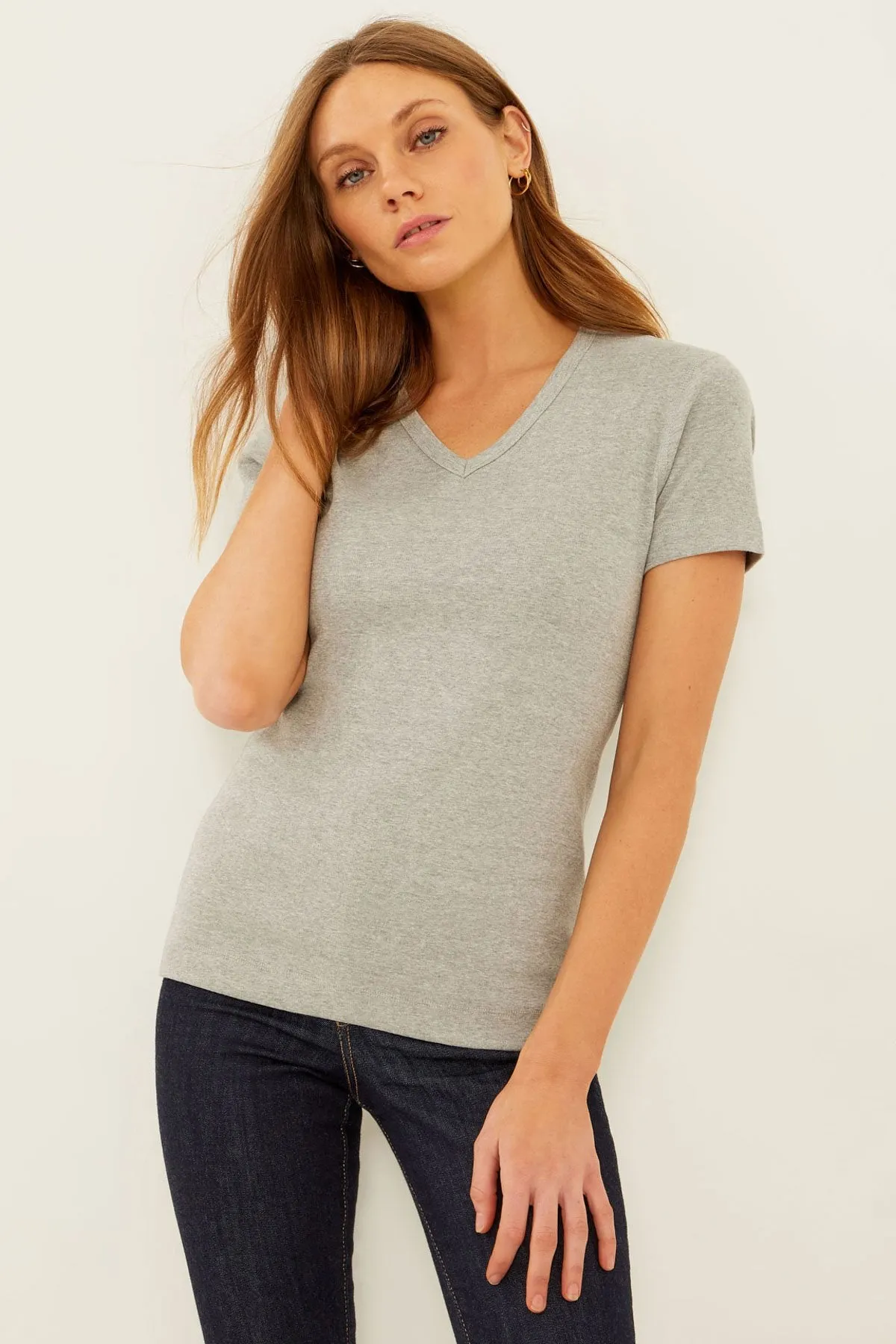 Essential Heritage Knit V-Neck Tee | Granite