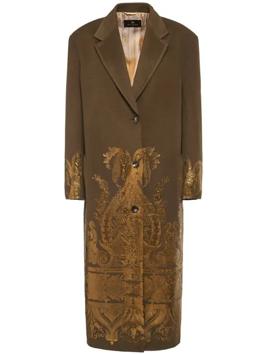 Wool & Cashmere Printed Long Coat by Etro