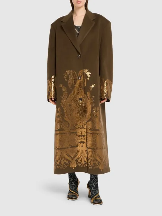 Wool & Cashmere Printed Long Coat by Etro