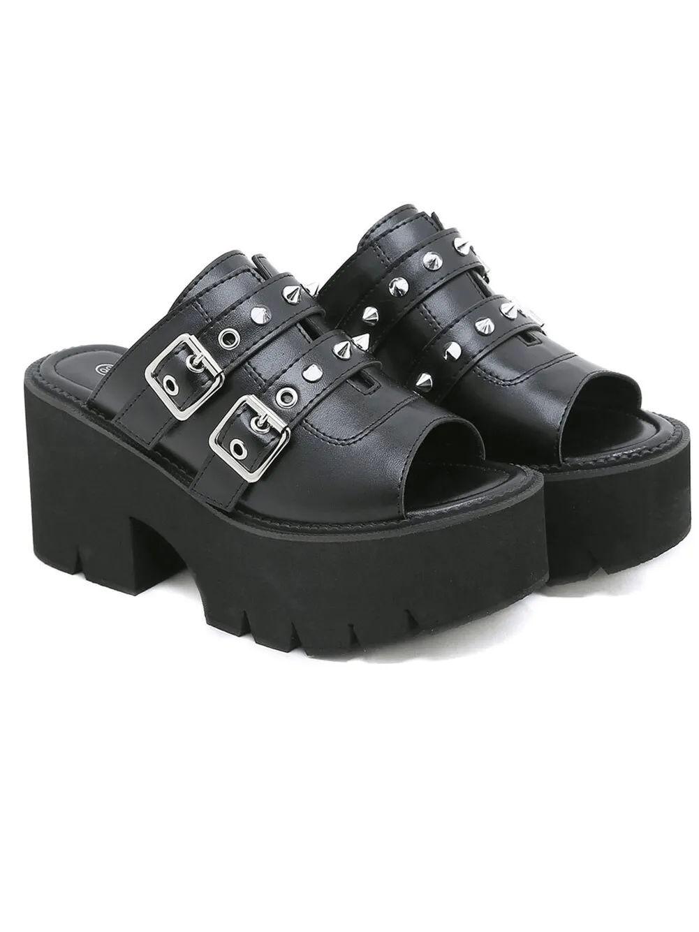 Chunky High Heel Platforms in Black PU Leather