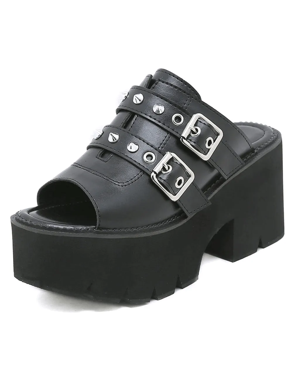 Chunky High Heel Platforms in Black PU Leather