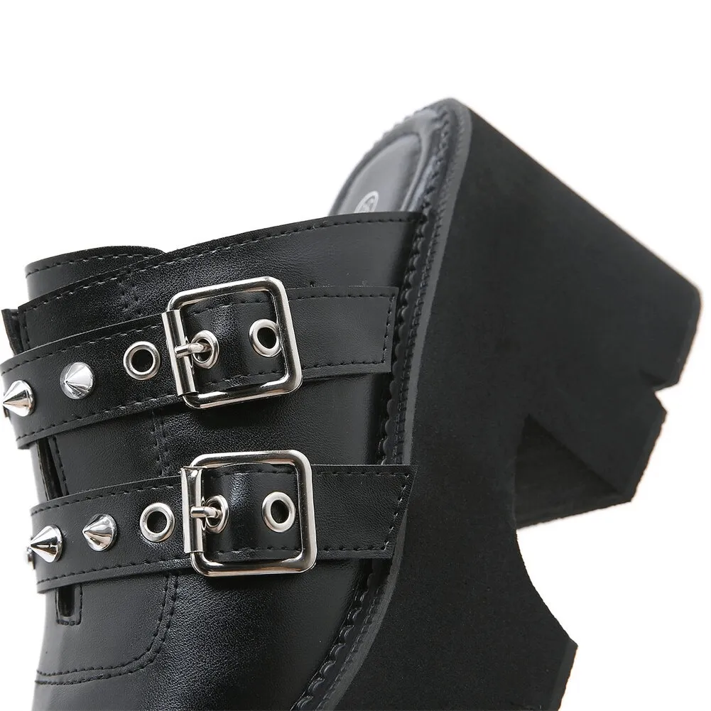 Chunky High Heel Platforms in Black PU Leather