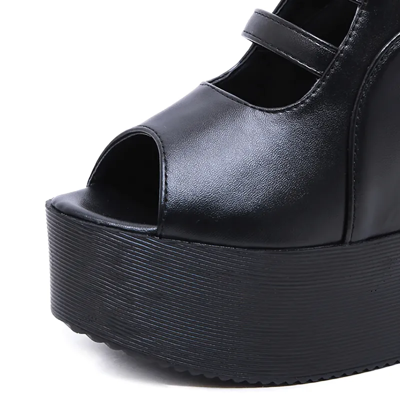 Open Toe Back Zipper Platforms for Women