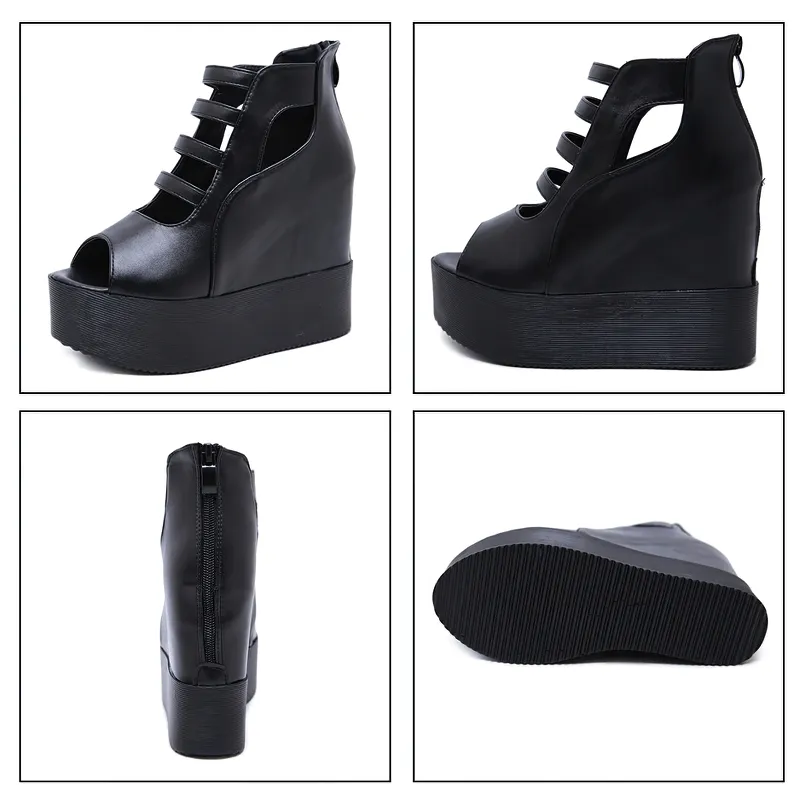 Open Toe Back Zipper Platforms for Women