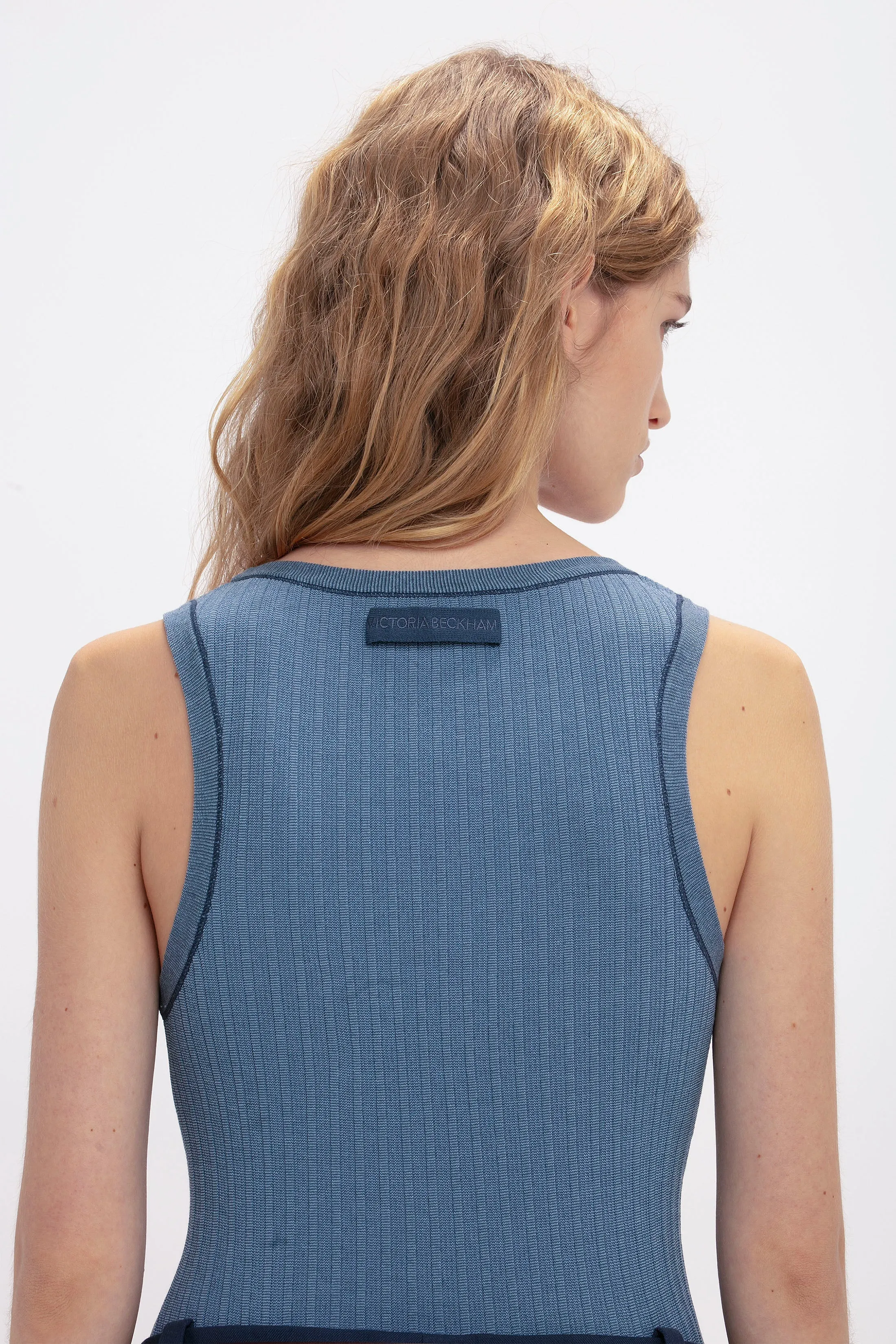 Fine Knit Micro Stripe Tank In Heritage Blue