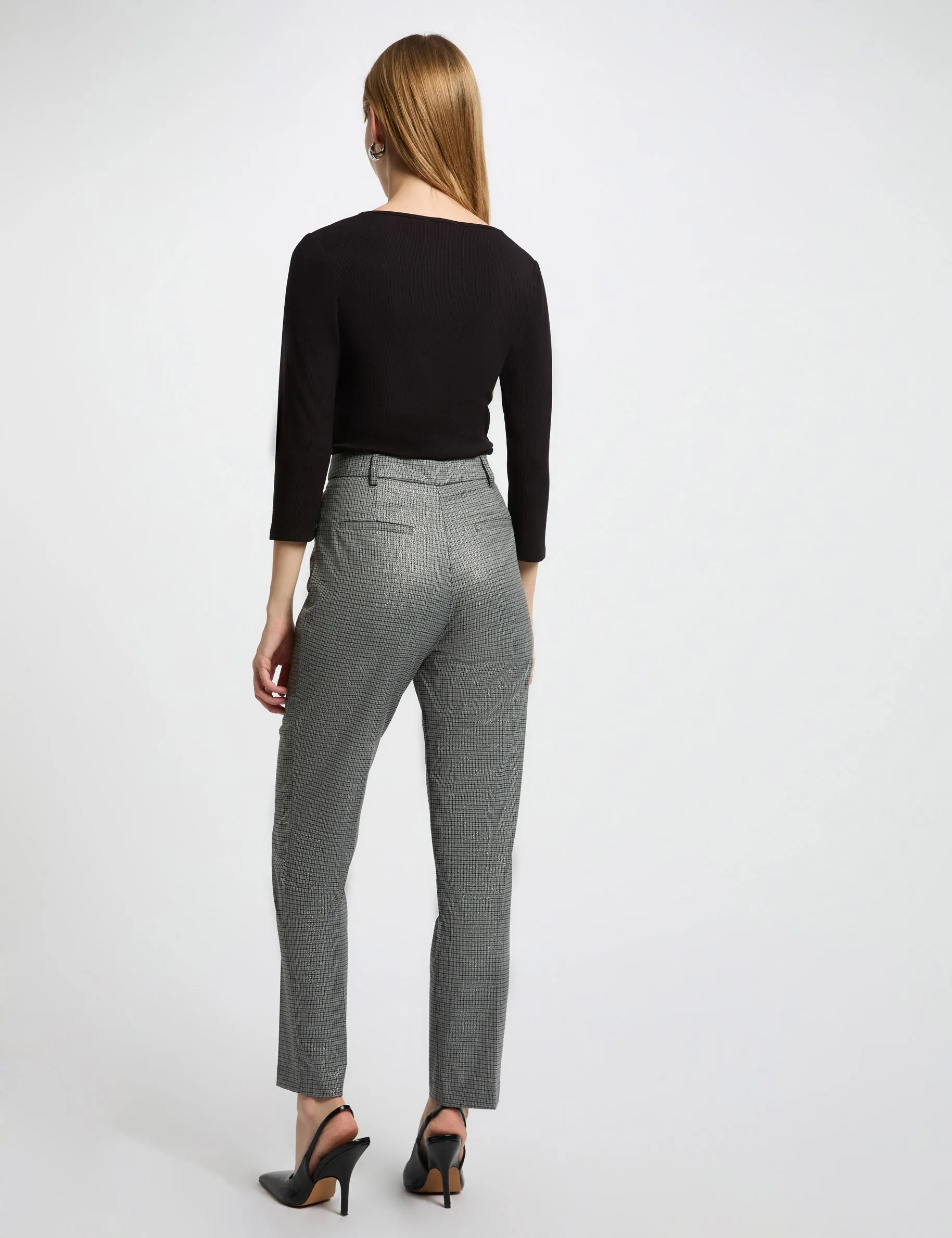 Fitted trousers check print mid-grey women