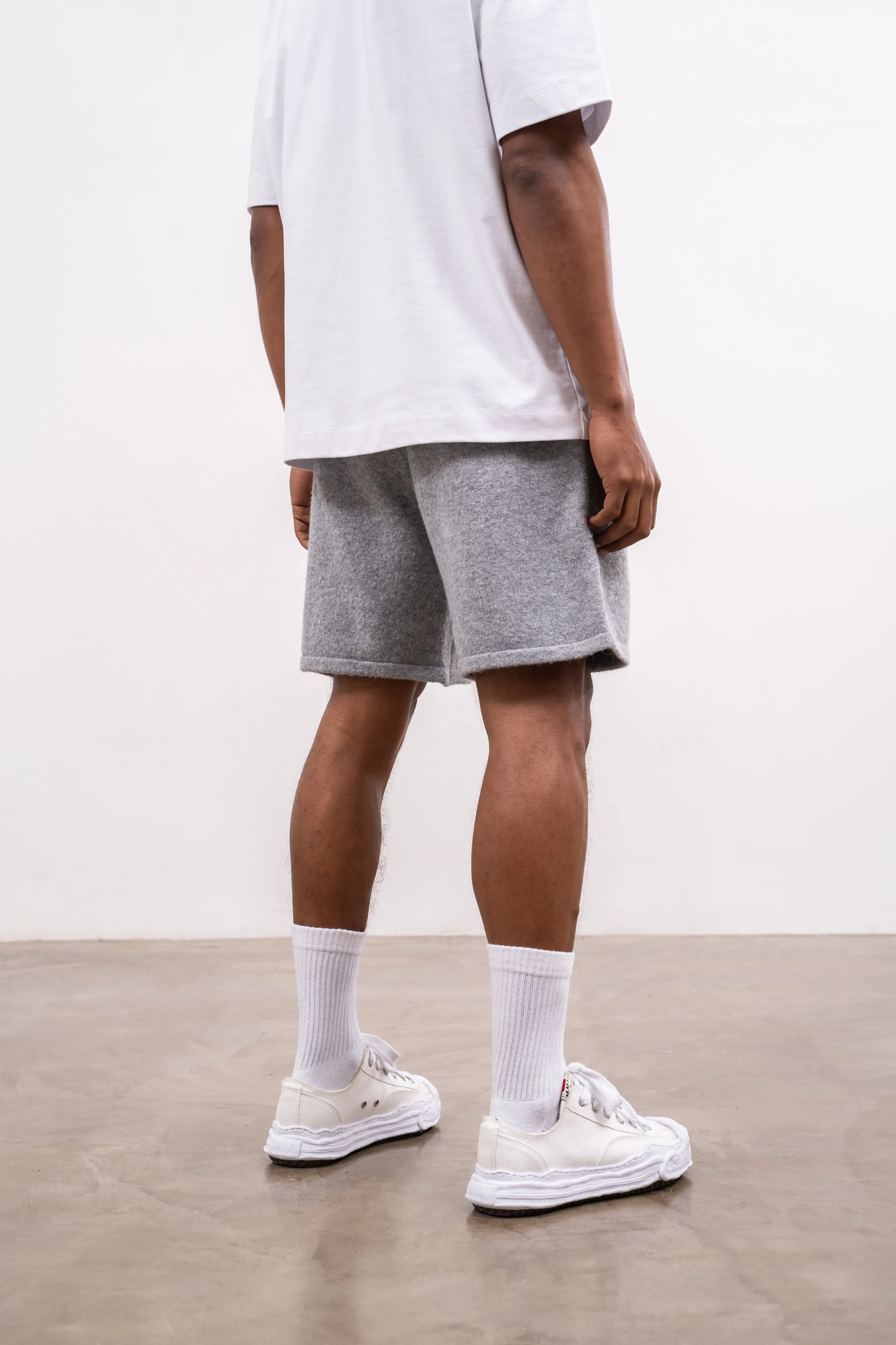 FLUFFY KNIT EMBLEM SHORTS - GREY MARL