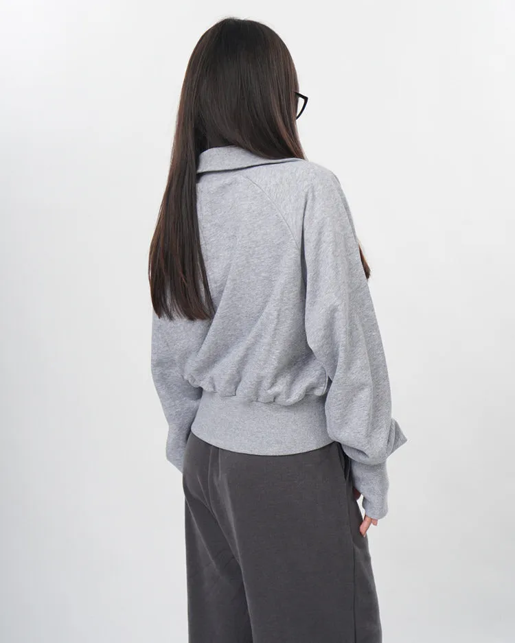 Front Pockets Grey Zip Up Sweatshirt