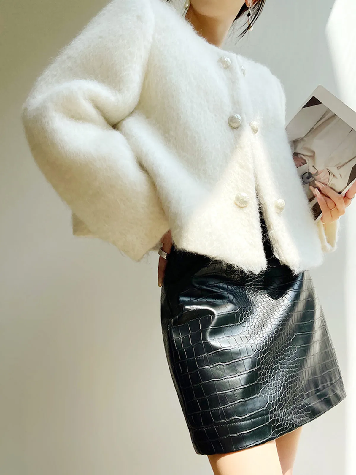 Fuzzy Button Short Wool Coat