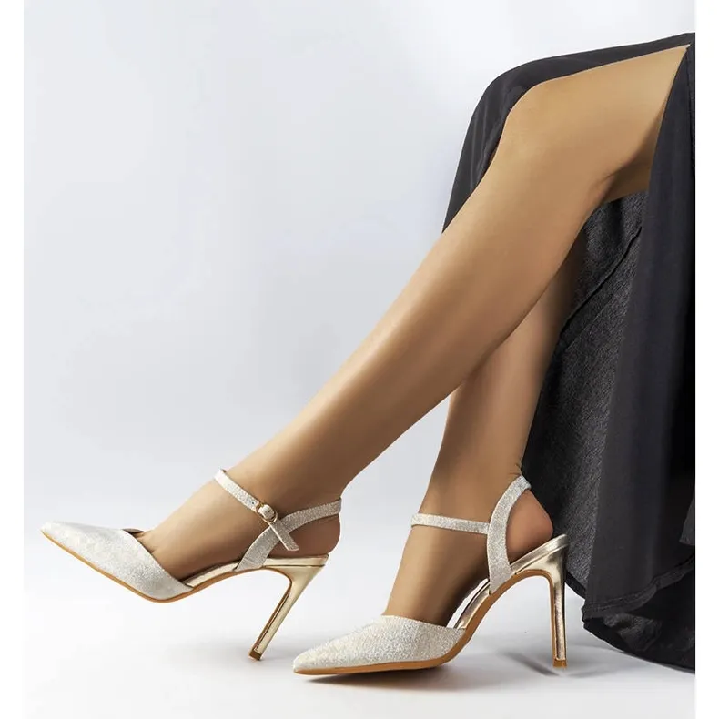 Gallia gold glittery checkered heels golden