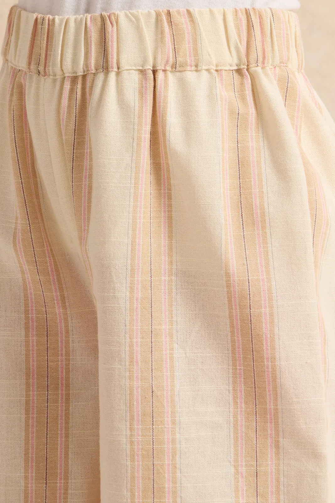 Girls Beige Striped Wide Leg Trousers