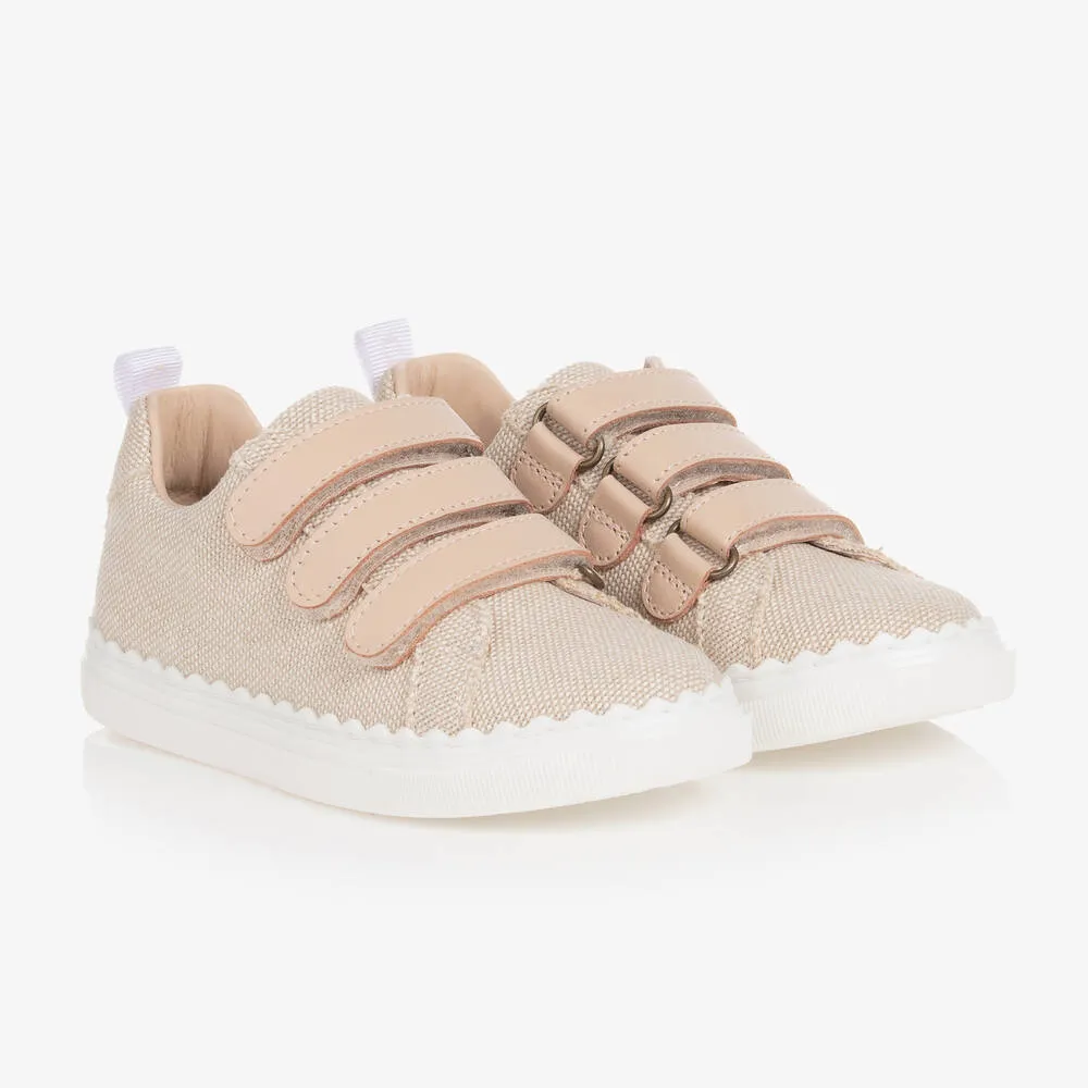 Girls Beige Woven Canvas Trainers