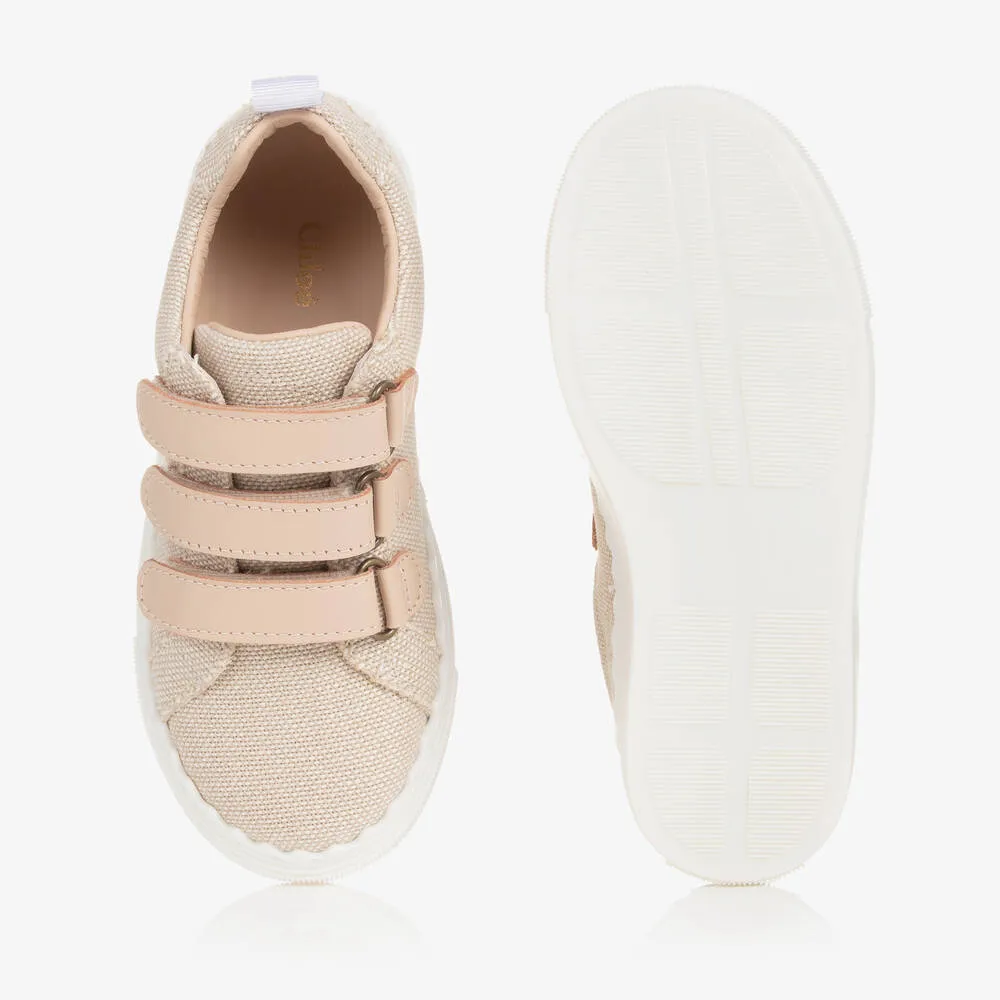 Girls Beige Woven Canvas Trainers