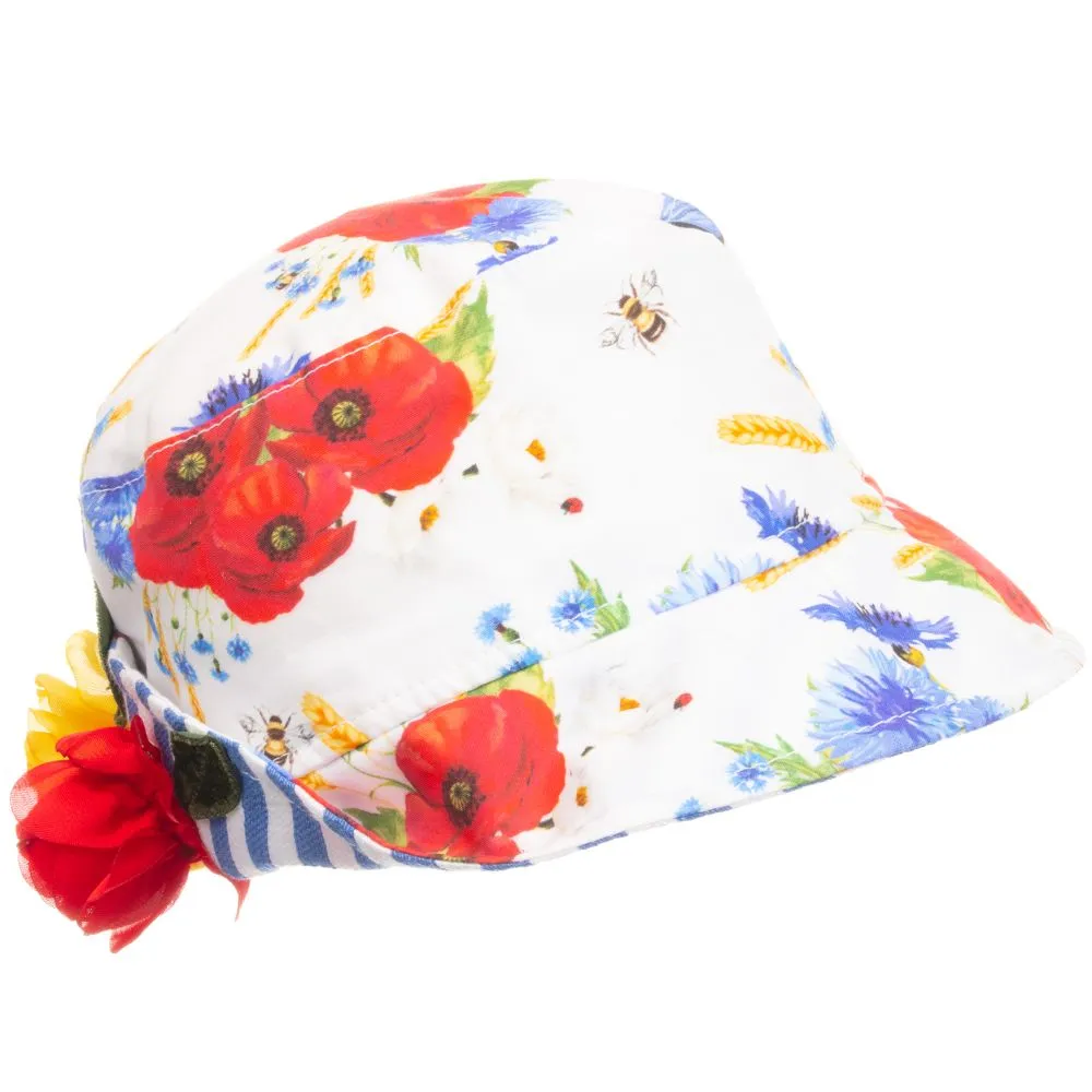 Girls Floral Cotton Sun Hat