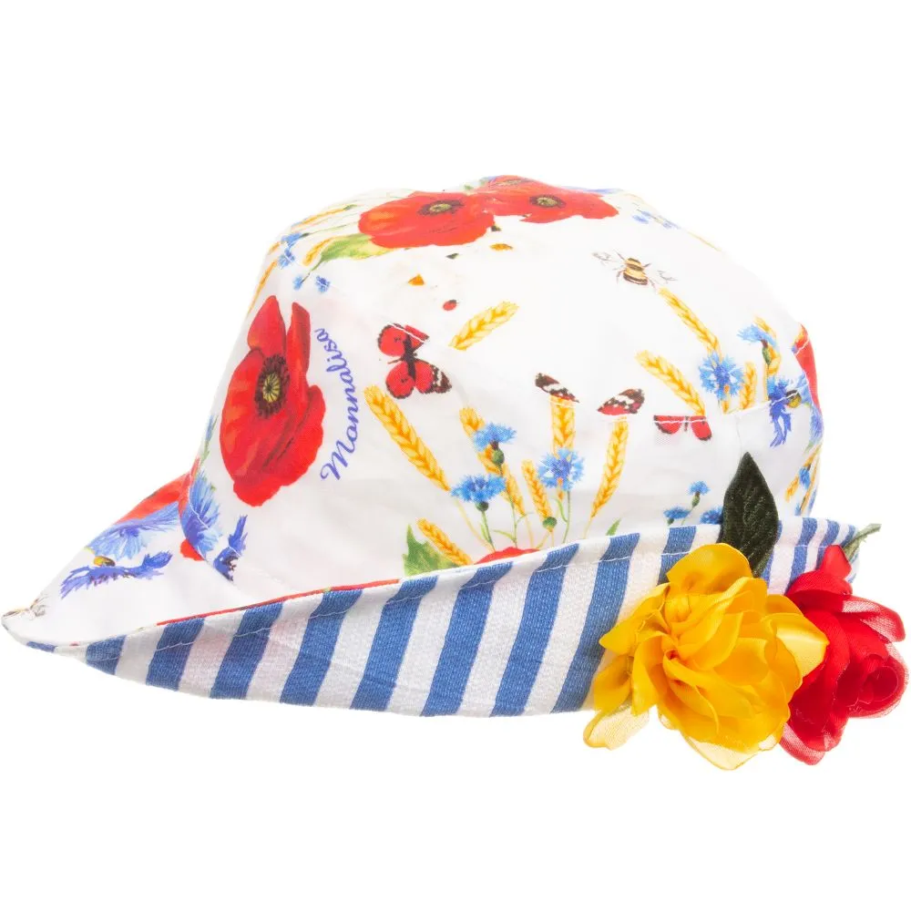 Girls Floral Cotton Sun Hat