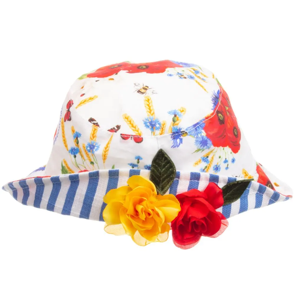 Girls Floral Cotton Sun Hat