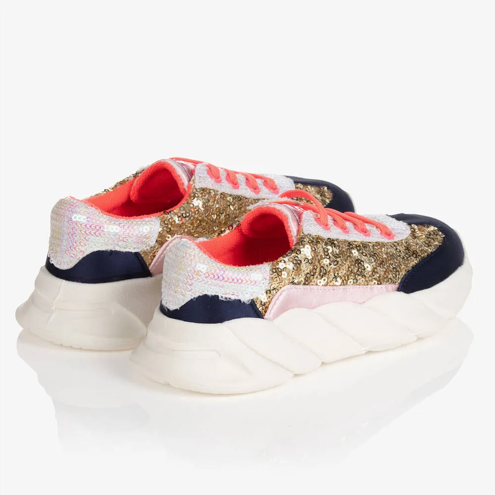 Girls Gold Sequined Trainers