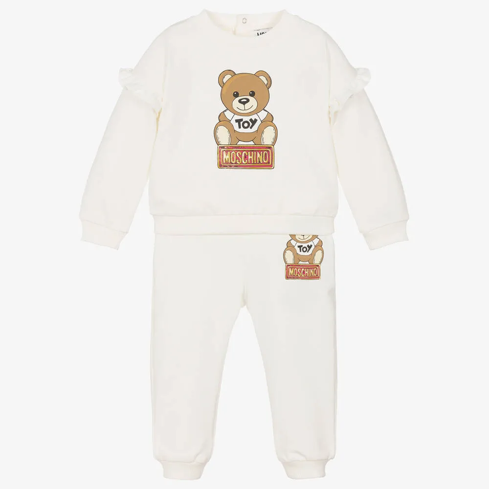 Girls Ivory Cotton Teddy Bear Tracksuit