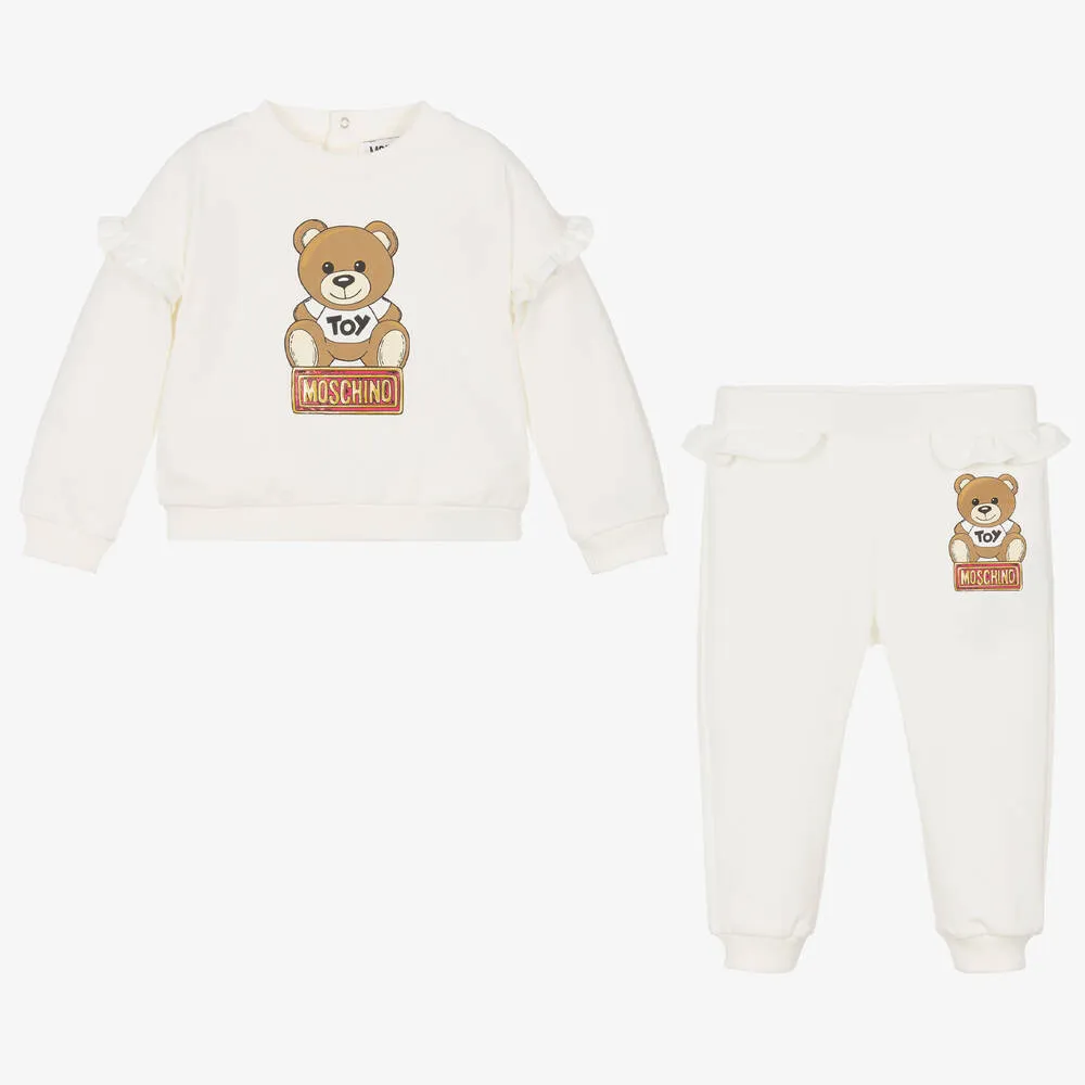 Girls Ivory Cotton Teddy Bear Tracksuit