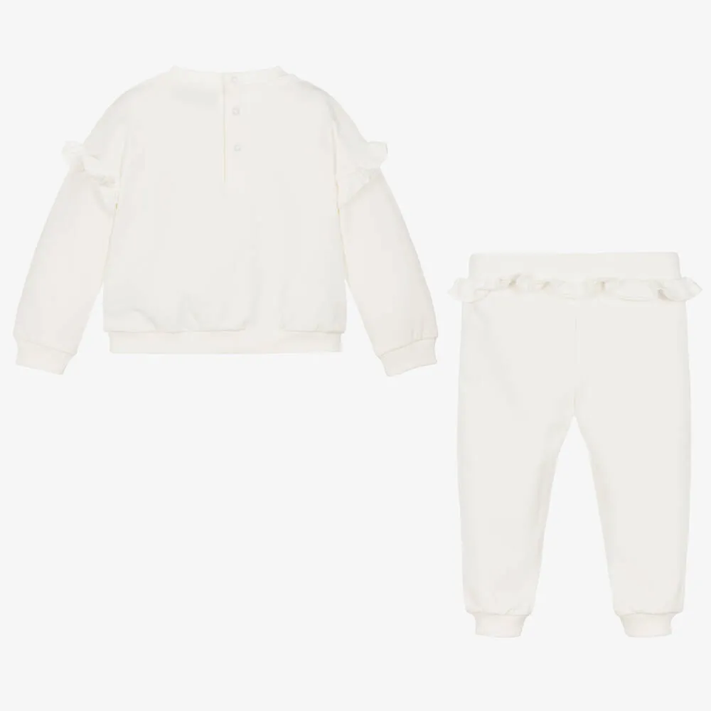 Girls Ivory Cotton Teddy Bear Tracksuit