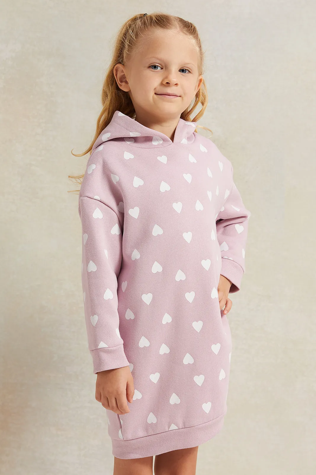 Girls Lilac Printed Sweatshirt Dress