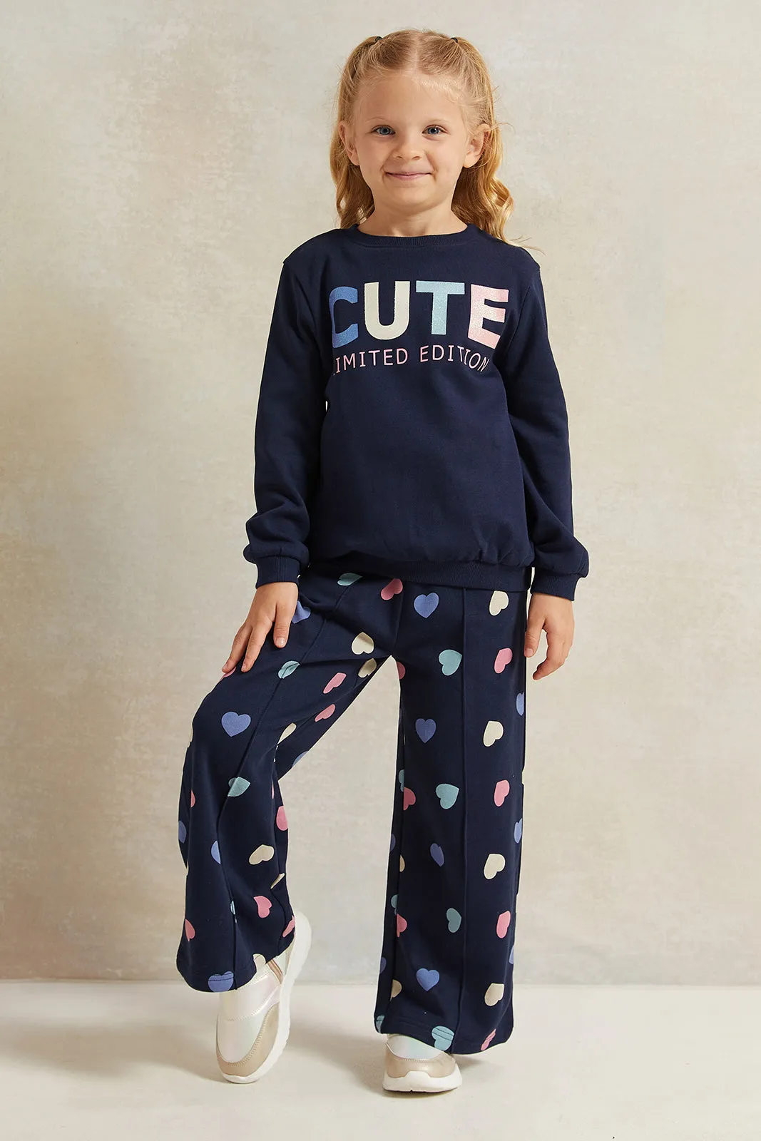 Girls Navy Cute Print Sweatshirt