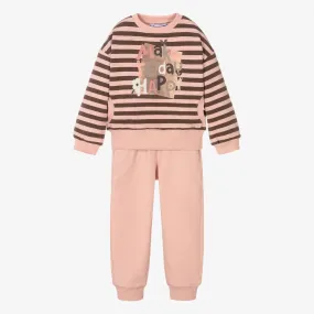 Girls Pink & Brown Cotton Tracksuit