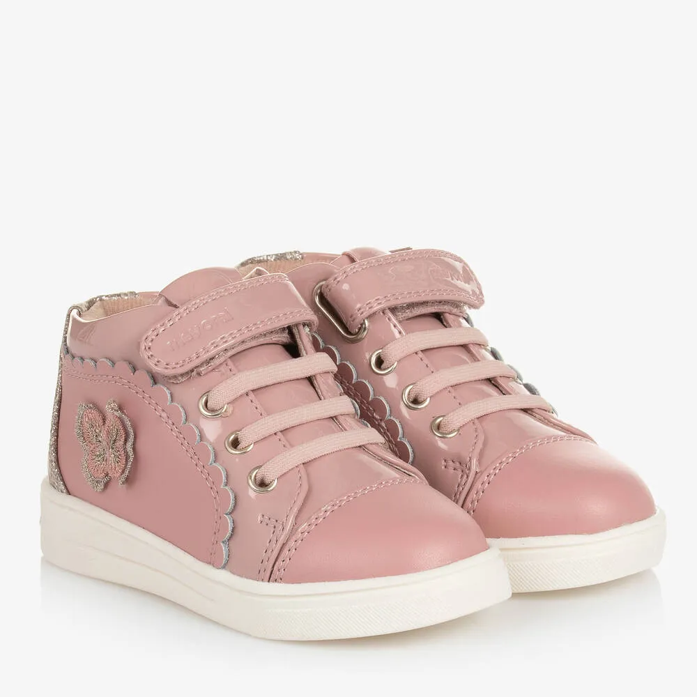 Girls Pink Butterfly Trainers