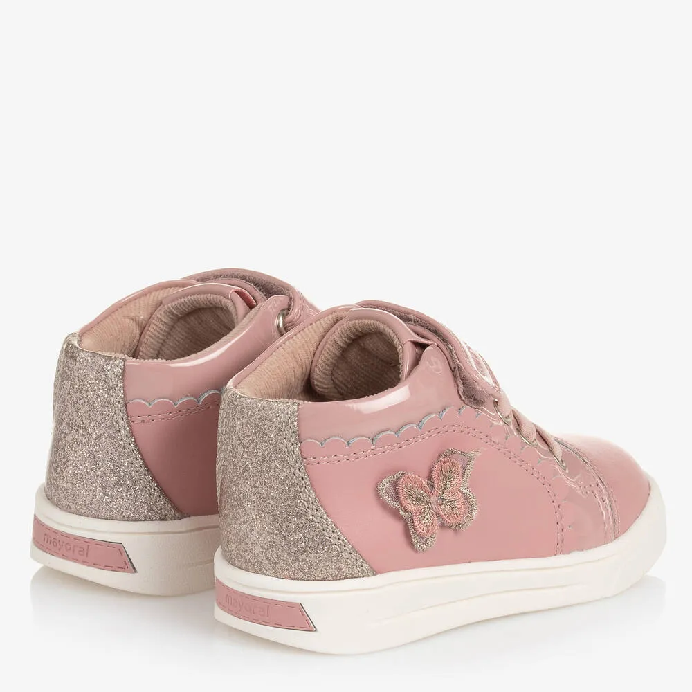 Girls Pink Butterfly Trainers