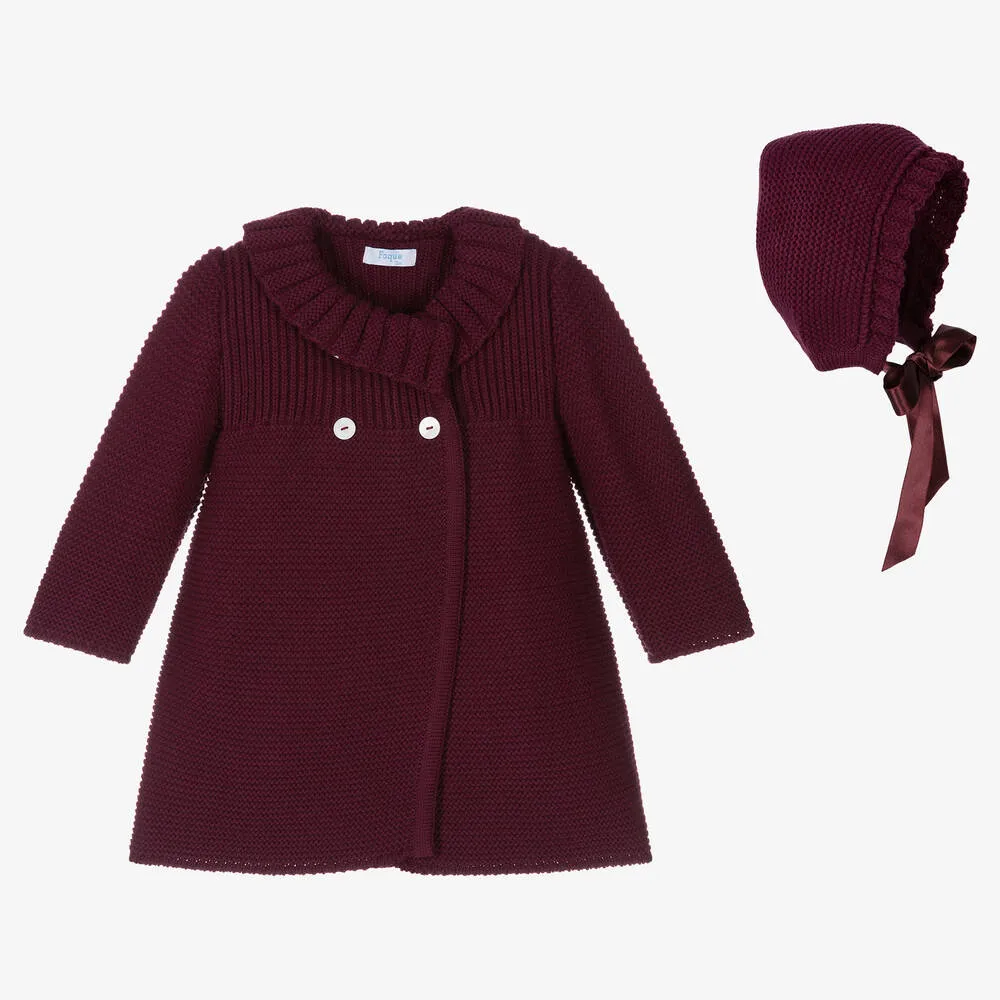 Purple Knitted Coat and Hat Set