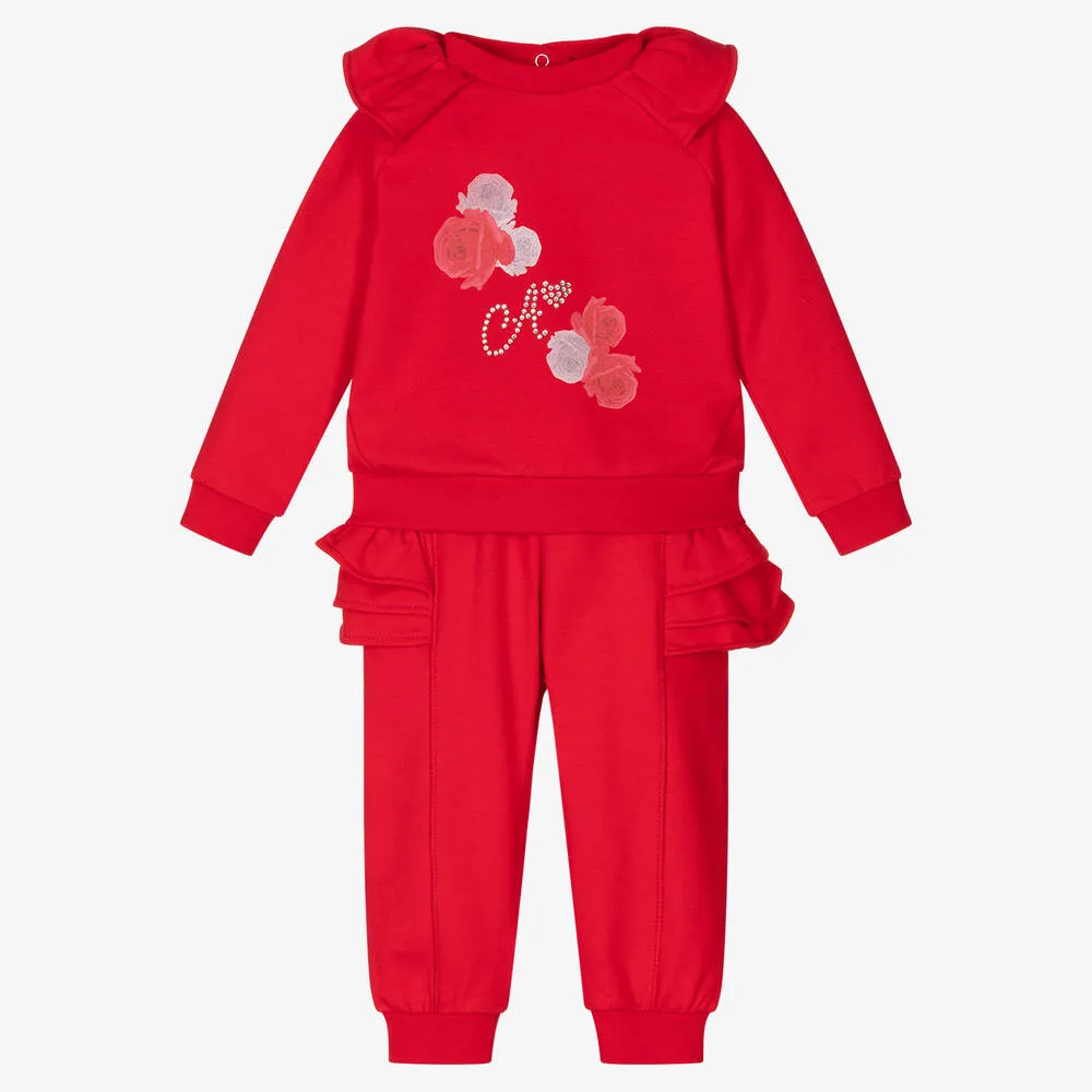 Girls Red Cotton Tracksuit