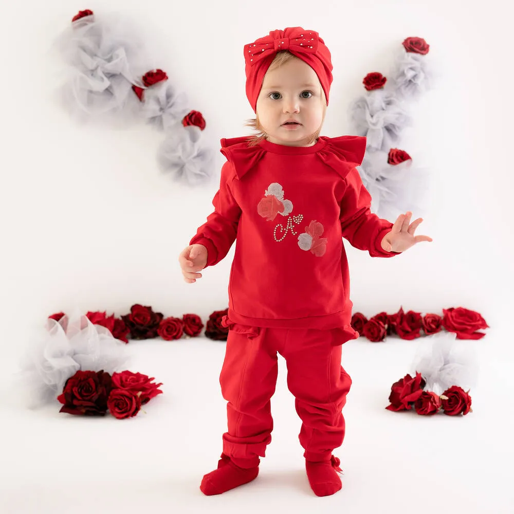 Girls Red Cotton Tracksuit