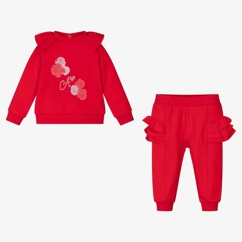 Girls Red Cotton Tracksuit