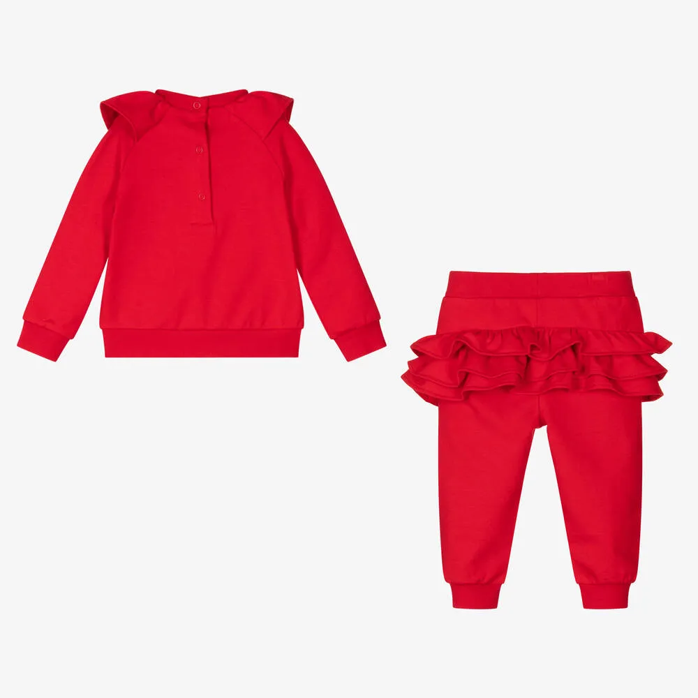 Girls Red Cotton Tracksuit