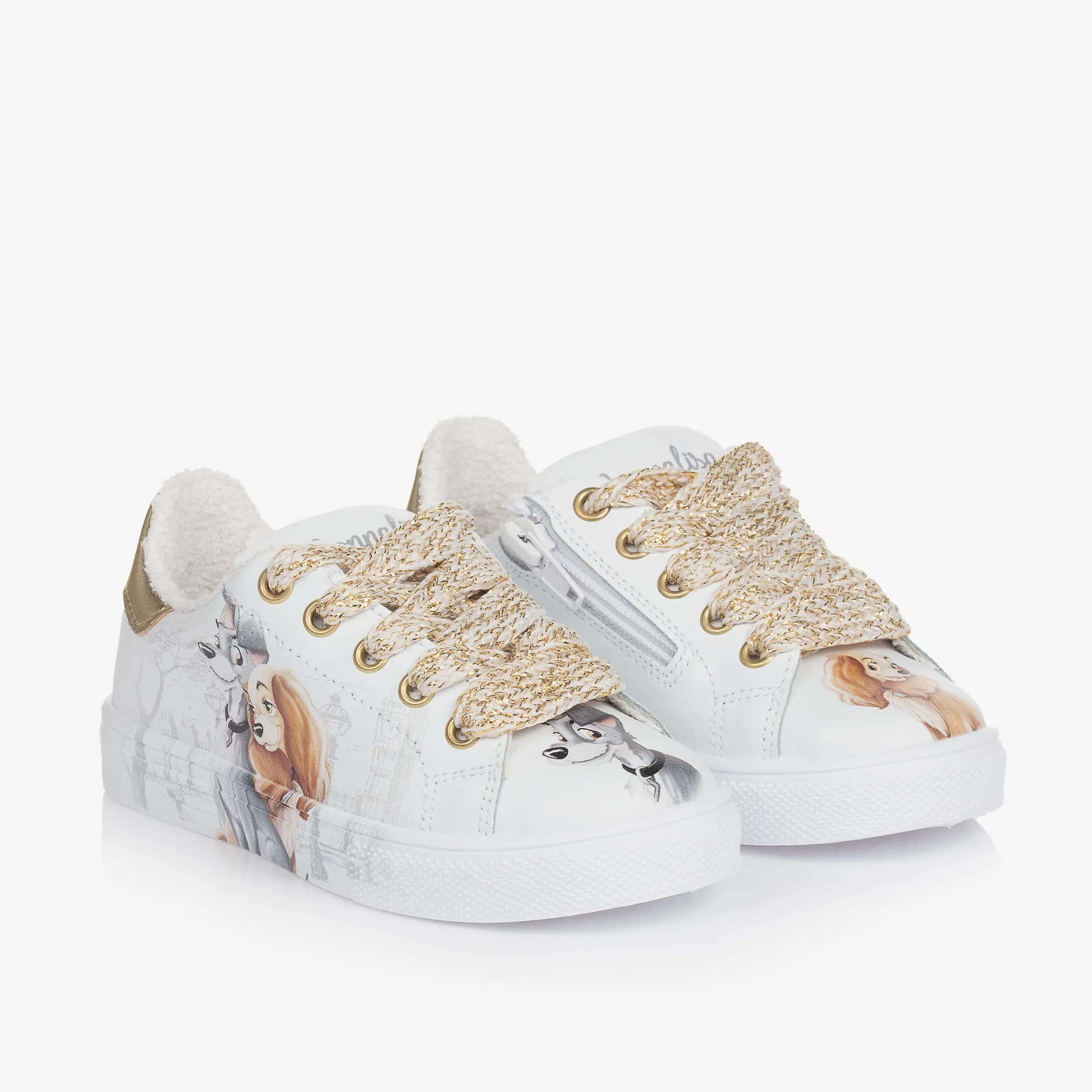 Girls White Leather Disney Trainers