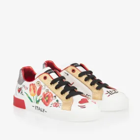 Girls White Leather Portofino Trainers